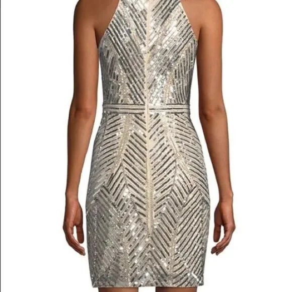 NWT Aidan Mattox Champagne Beaded Cocktail Dress Size Small